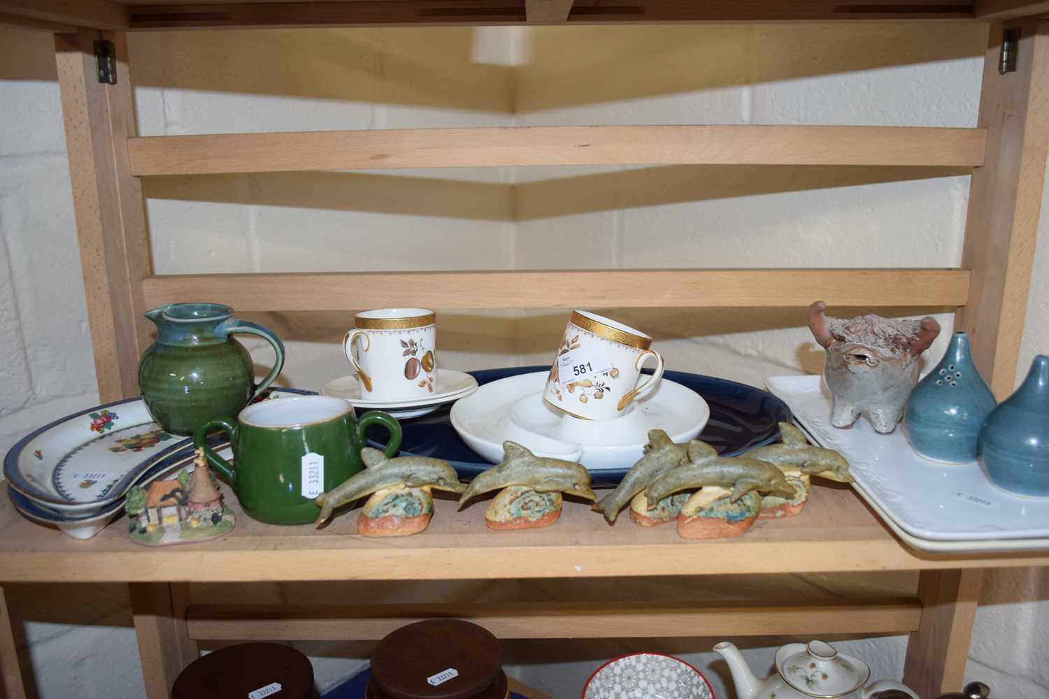 Quantity of various ceramics including Tuscan coffee cans, fish figures etc