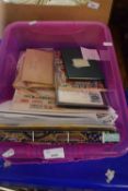 Box containing a quantity of various stamps and postal history including packets of used stamps,