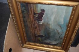 19th Century school oil on board gentleman ploughing together with various other framed pictures