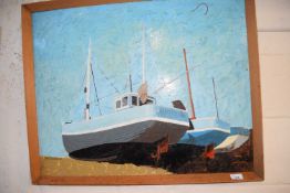 Oil on board, fishing boats, signed Alan A Christian 68