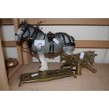 Horse figure together with brass crib board and wolf figure