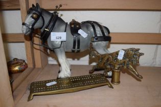 Horse figure together with brass crib board and wolf figure