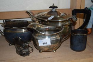 Silver plated tea set together with cigarette case etc