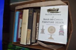 Box containing a quantity of various books relating to antique furniture, furniture design etc