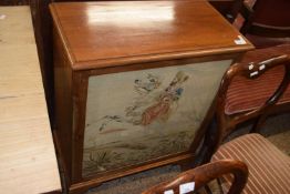 Mahogany side cabinet, the door inset with a tapestry panel of an Arab gentleman on horseback