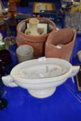 Mixed Lot: Terracotta jardiniere, fern decorated jardiniere, large pottery mug, small painted