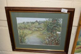 Contemporary study of a river scene, framed and glazed