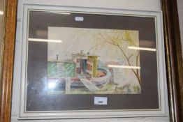 W B Hind, Hind Marsh, study of canal boats, watercolour, framed and glazed