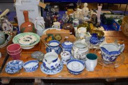 Large mixed lot of various items to include Art Deco style mantel clock, various blue and white