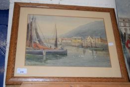 V Fairweather - study of a harbour scene, watercolour, framed and glazed