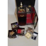 Small table top jewellery cabinet and various costume jewellery