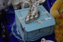 Mixed Lot: A Lladro model of a swan family together with 19th Century blue and white decorated