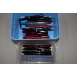 Box of various vintage fountain and ball point pens