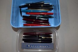 Box of various vintage fountain and ball point pens