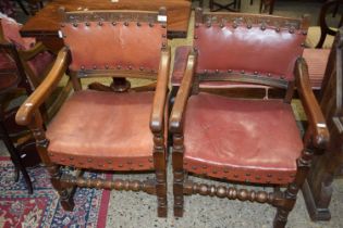 Pair of early 20th Century oak framed carver chairs