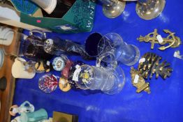 Mixed Lot: Various glass vases, paperweights, brass door knockers etc