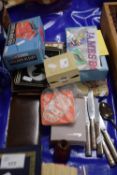 Mixed Lot: Reproduction silhouette pictures, boxed Corgi van, various playing cards, cutlery etc