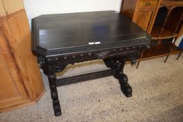 Victorian ebonised oak gothic carved octagonal centre table with single drawer