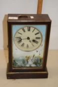 Vintage mantel clock, the case decorated with a winter scene