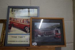 Mixed Lot: Reproduction Eastern Counties Omnibus Company poster and a further study of a bus station