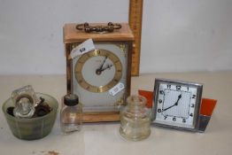 Mixed Lot: Small Art Deco chrome cased mantel clock, a further Metamec mantel clock and other
