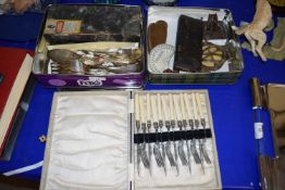 Mixed Lot: Various assorted cutlery, vintage AA badge, technical drawing instruments etc