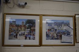 Margaret Loxton two coloured prints The Tournament and The Market Place, limited editions, signed in