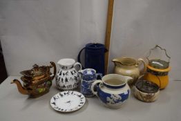 Mixed Lot: Various Assorted decorative ceramics to include copper lustre teapot, a Jasper style jug,