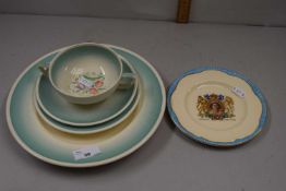 Mixed Lot: Susie Cooper floral dinner wares and a further Clarice Cliff coronation 1953 saucer