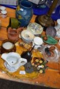 Mixed Lot: Various assorted wares to include ceramics, brass door knocker, papier mache tray,