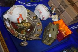 Mixed Lot: Various assorted ceramics, brass money box, Arthur Wood wall plaques etc