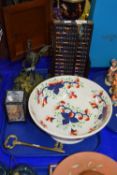 Mixed Lot: Abacus, bronze effect model of a Japanese Crane, a large iron stone punch bowl etc
