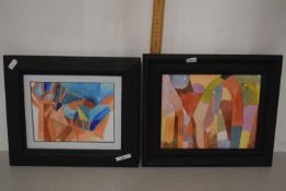 Pair of abstract water colour studies set in black frames