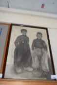 Study of two boys entitled Yolendam, indistinctly signed, framed and glazed