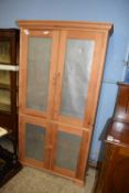 20th Century pine kitchen food cabinet with perforated zinc doors and a central marble shelf, 98cm