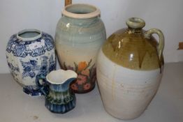 Mixed Lot: Modern pottery flagon, modern Delft vase, further crocus decorated vase and a jug (4)