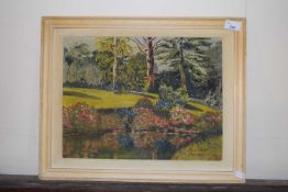 Early 20th Century school study of a country garden scene, oil on board, framed