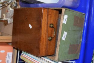 Mahogany box with brass handles and two other wooden boxes