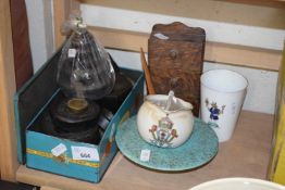 Mixed Lot: Weights, miniature chest of drawers, ceramics