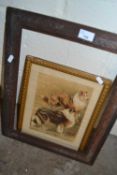 Coloured print, rough coated collie dogs and a further picture frame