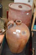 Stone ware jug and terracotta jar and cover