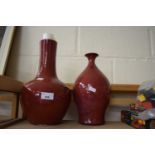 Two red glazed pottery vases by Robert Maxwell and David Creasey