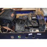 Quantity of assorted cameras, cases and accessories