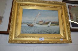 Boats on the water, oil on board, gilt frame