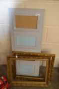 Two gilt picture frames and a modern three aperture picture frame