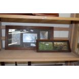 Series of three framed photographs and two framed postcards