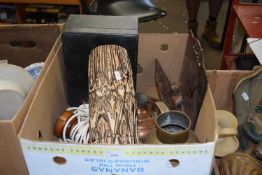 Mixed Lot: Leather document box, copper pans, lamp etc