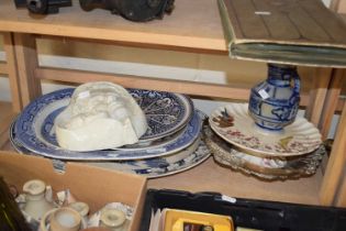 Mixed Lot: Blue and white serving dishes, German salt glazed jug and other items