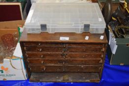 Vintage wooden tool cabinet and contents