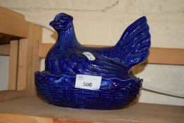 Blue glazed chicken egg basket